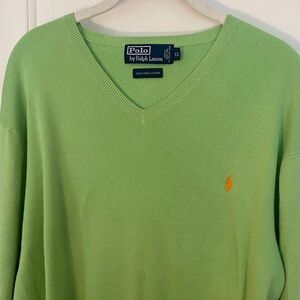 Polo by Ralph Lauren Lime V-Neck Sweater Size XL Pima Cotton